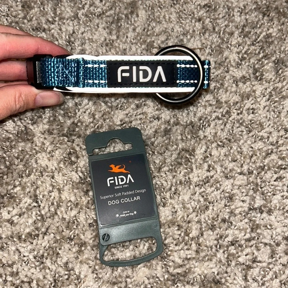 NWT FIDA Heavy Duty Dog Collar Ultra Comfortable Soft Neoprene Padded Blue